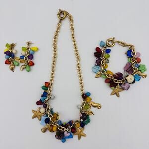 Antica Murrina Marilena Glass Charm Jewelry Set Necklace Bracelet Earrings Vtg